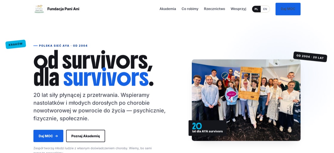 Website der Fundacja Pani Ani &ndash; gebaut von Dreamland AI