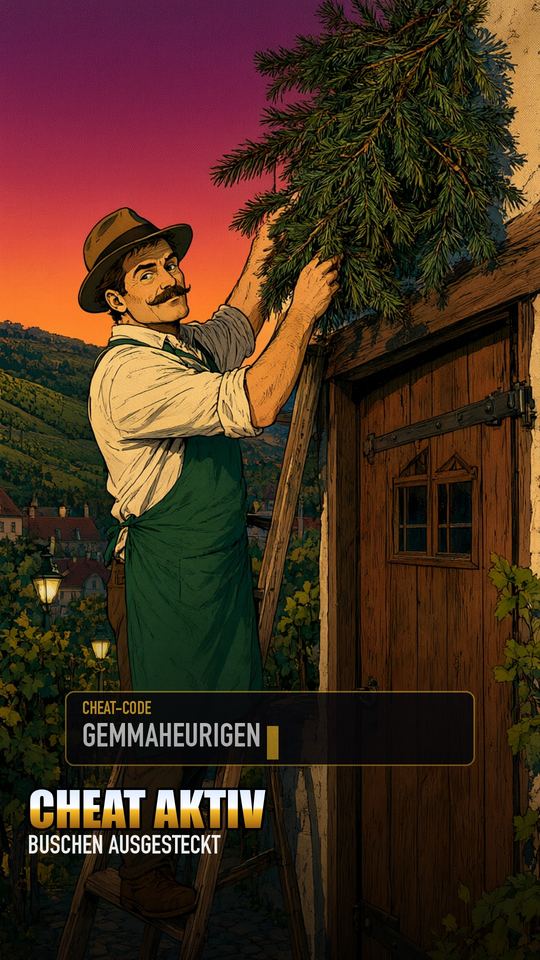 Heurigenwirt steckt den Buschen aus